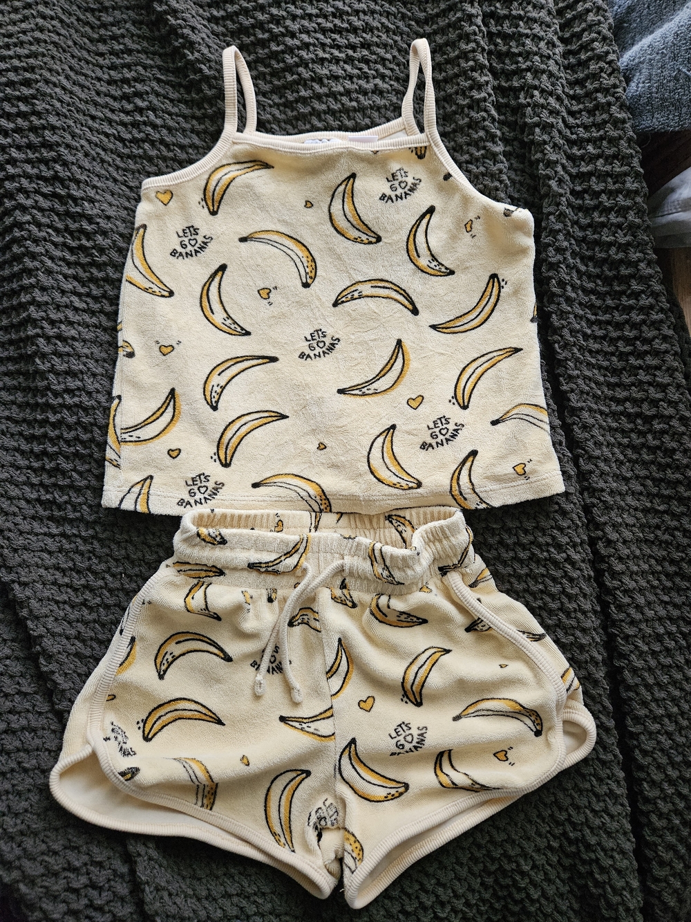 Zara Terry Tank & Shorts Set with Yellow Banana Print
